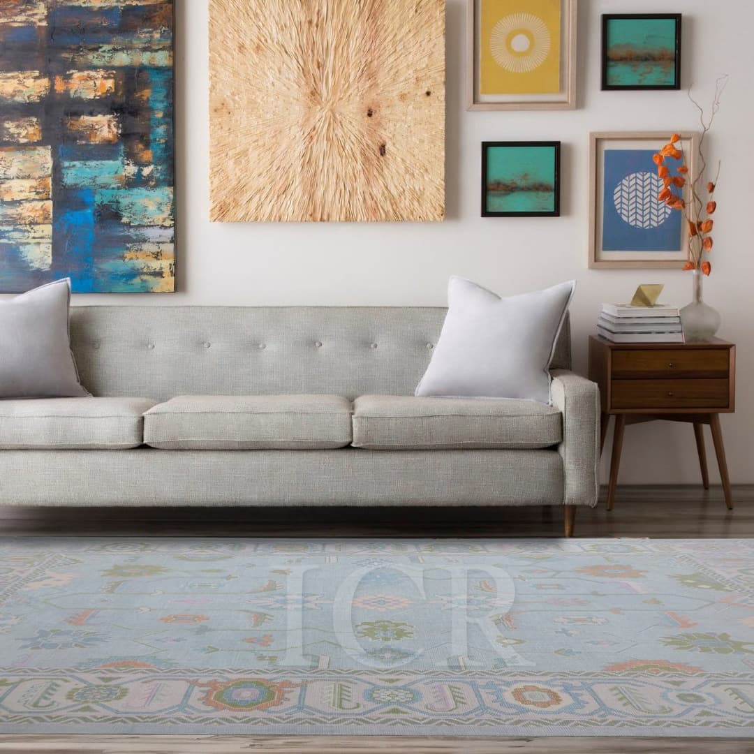 Meadow Mist Heritage Area Rug in Ice Blue & Coral