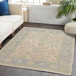 Verbena Garden Oushak Rug in Ivory & Blue-Green 1