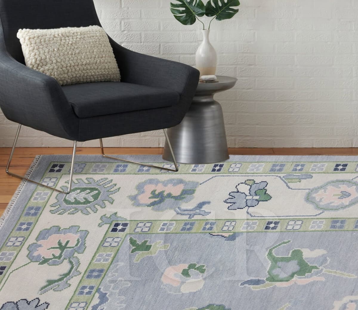 Anatolian Meadow Pastel Medallion Blue Rug