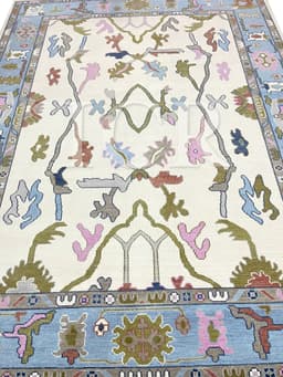 Spring Blossom Oushak Rug in Ivory & Sky Blue 2