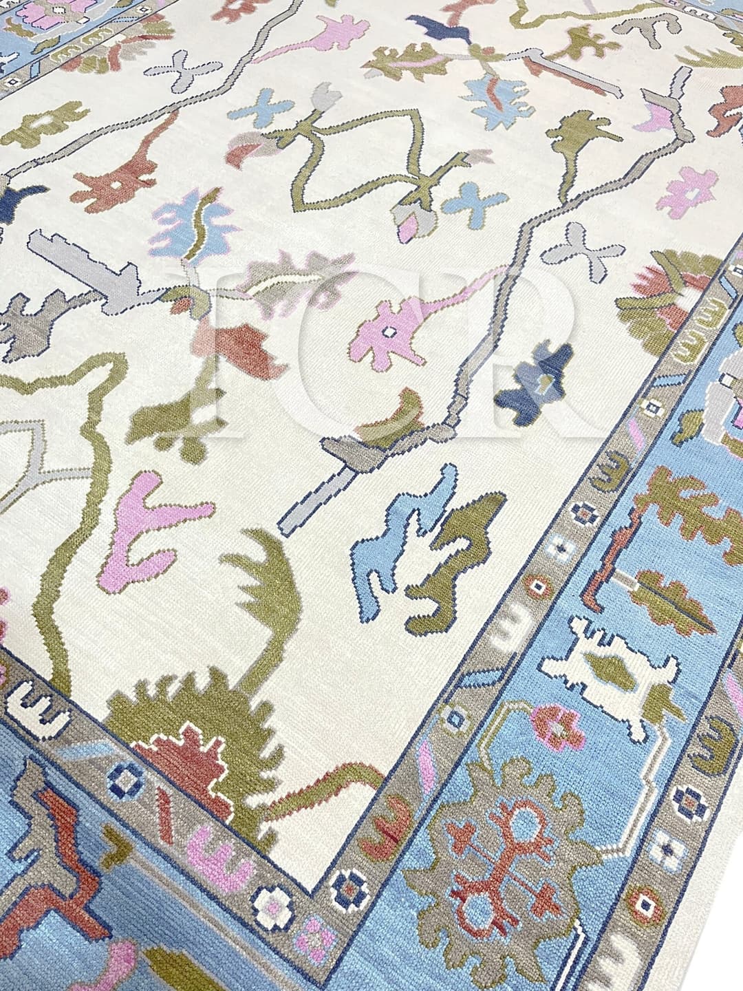 Spring Blossom Oushak Rug in Ivory & Sky Blue