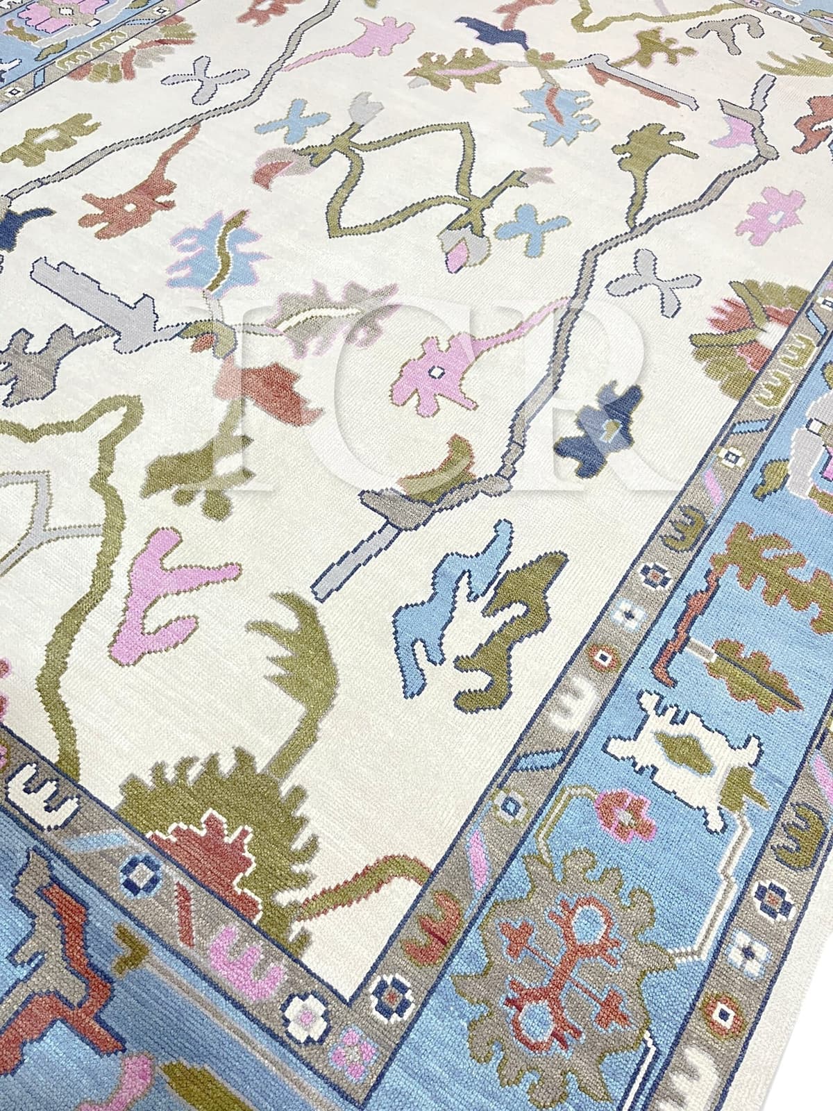 Spring Blossom Oushak Rug in Ivory & Sky Blue