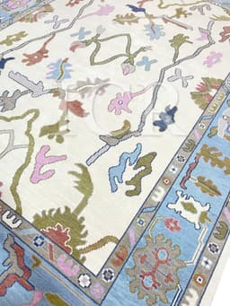 Spring Blossom Oushak Rug in Ivory & Sky Blue 1