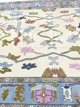 Spring Blossom Oushak Rug in Ivory & Sky Blue 4