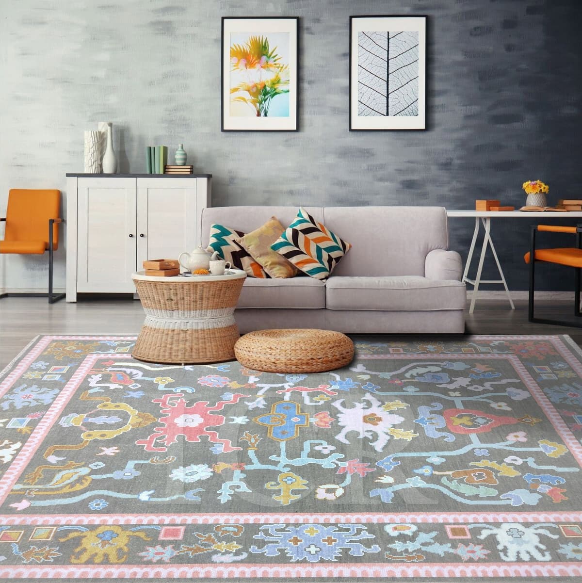 Midnight Meadow Vintage Oushak Rug