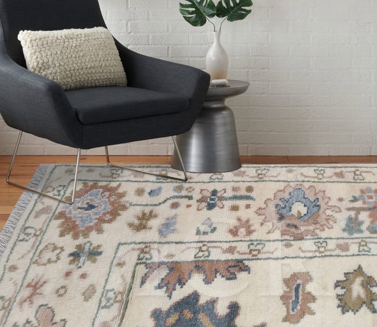 Sienna Mist Vintage Oushak Rug in Cream & Slate