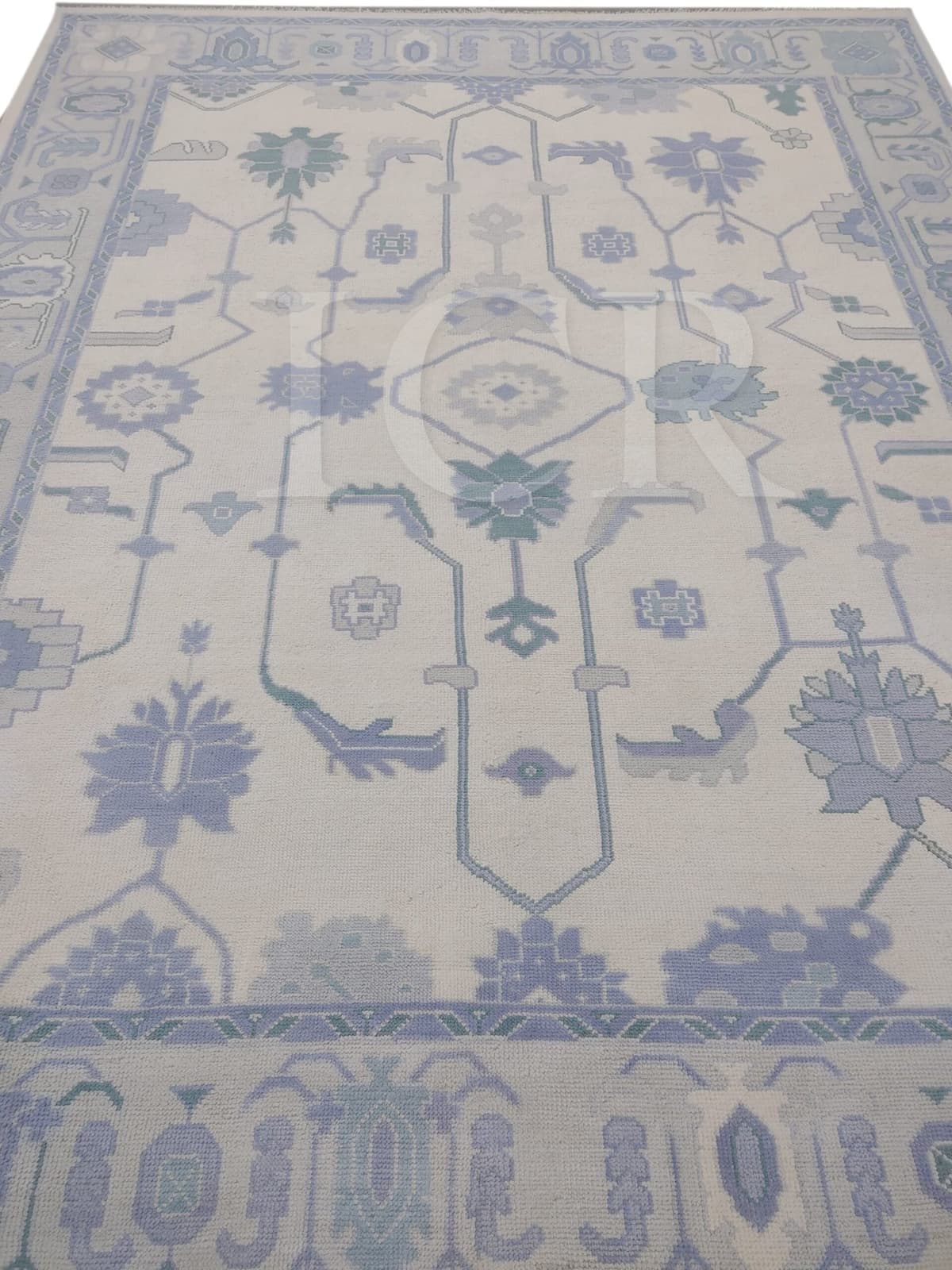 Solstice Lotus Oushak Rug in Ivory & Periwinkle